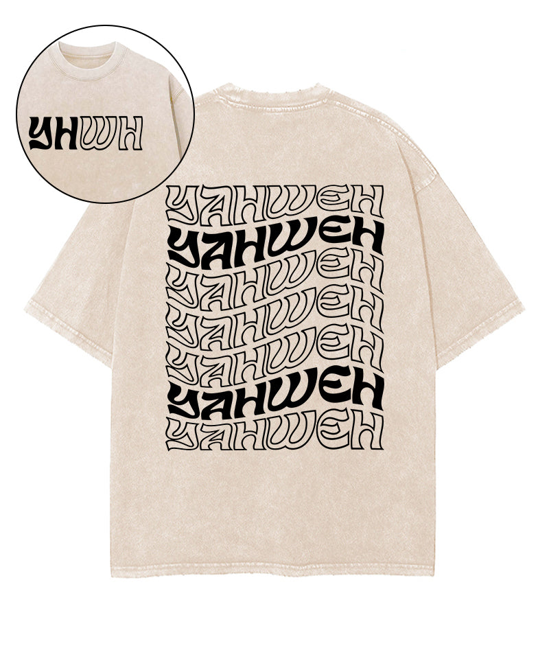 YHWH Double Sided Washed Christian T-shirt Hoodie, Sweatshirt | CiraTrend.com (Image 1)