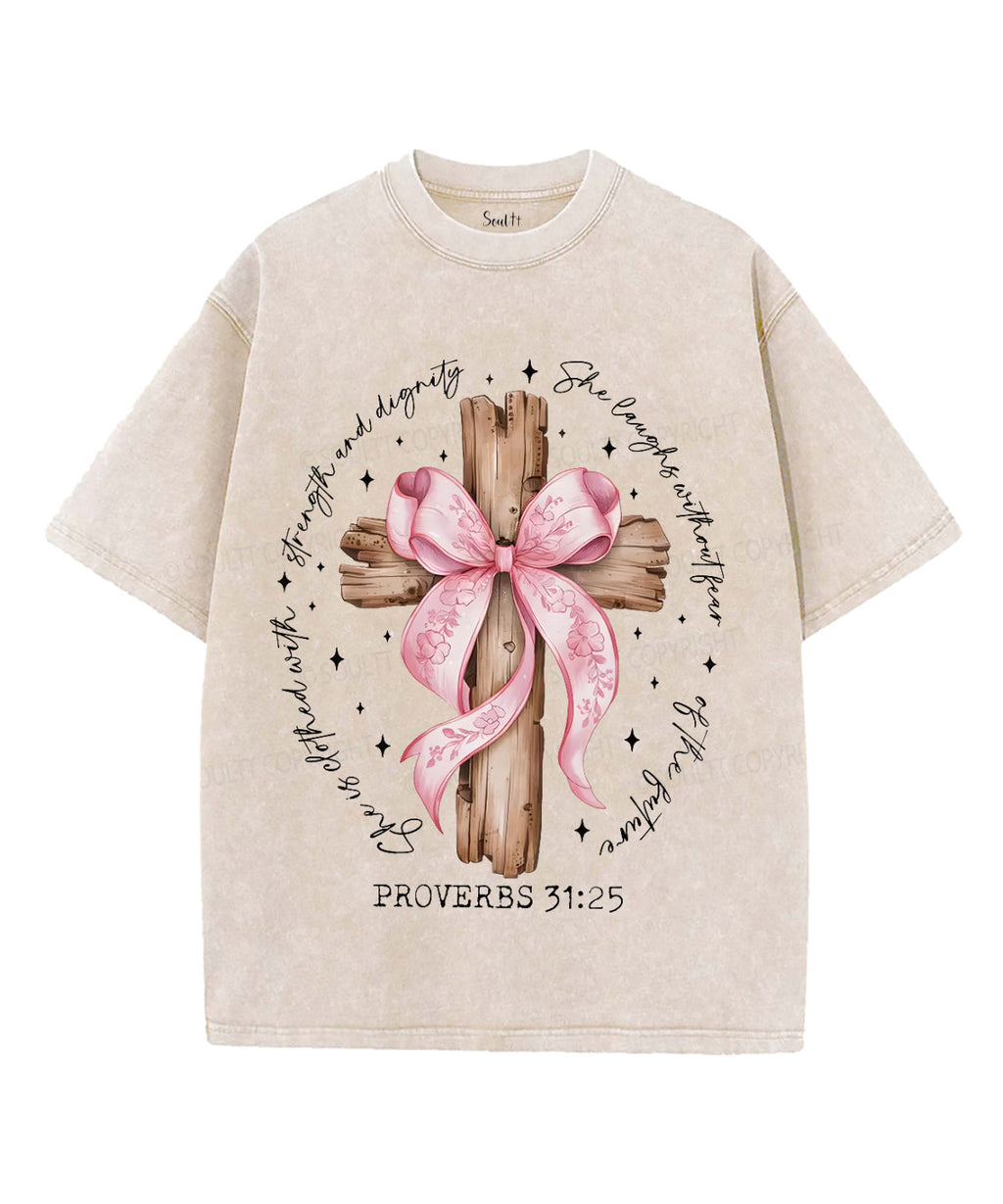 She Is Clothed with Strength and Dignity Unisex Washed Christian T-shirt Hoodie, Sweatshirt | CiraTrend.com (Image 4)