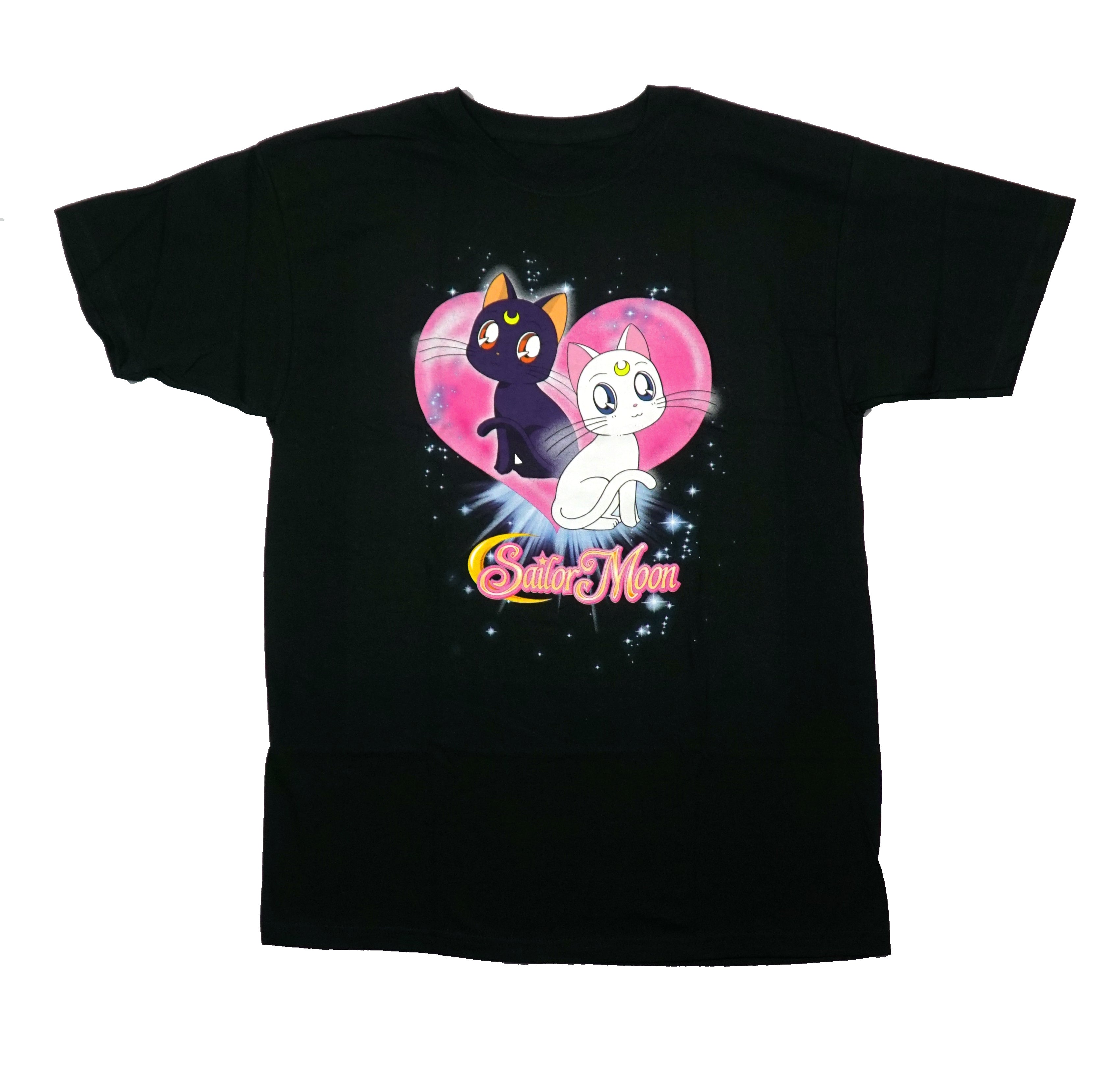 Sailor Moon  Mens T-Shirt - Luna and Artemis in front of Pink Heart Hoodie, Sweatshirt | CiraTrend.com