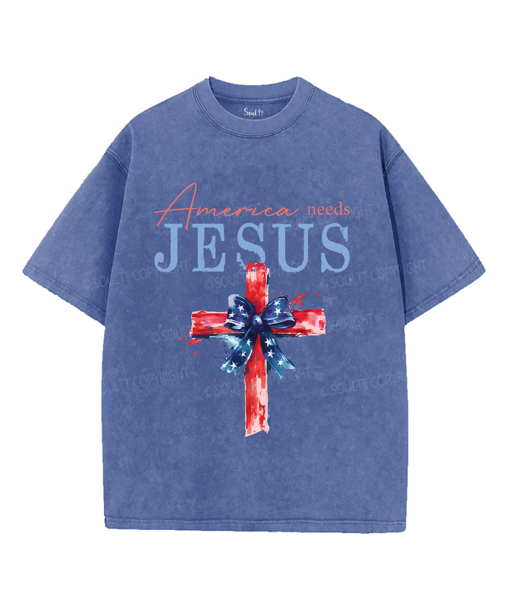 America Need Jesus Unisex Washed Christian T-shirt Hoodie, Sweatshirt | CiraTrend.com (Image 3)