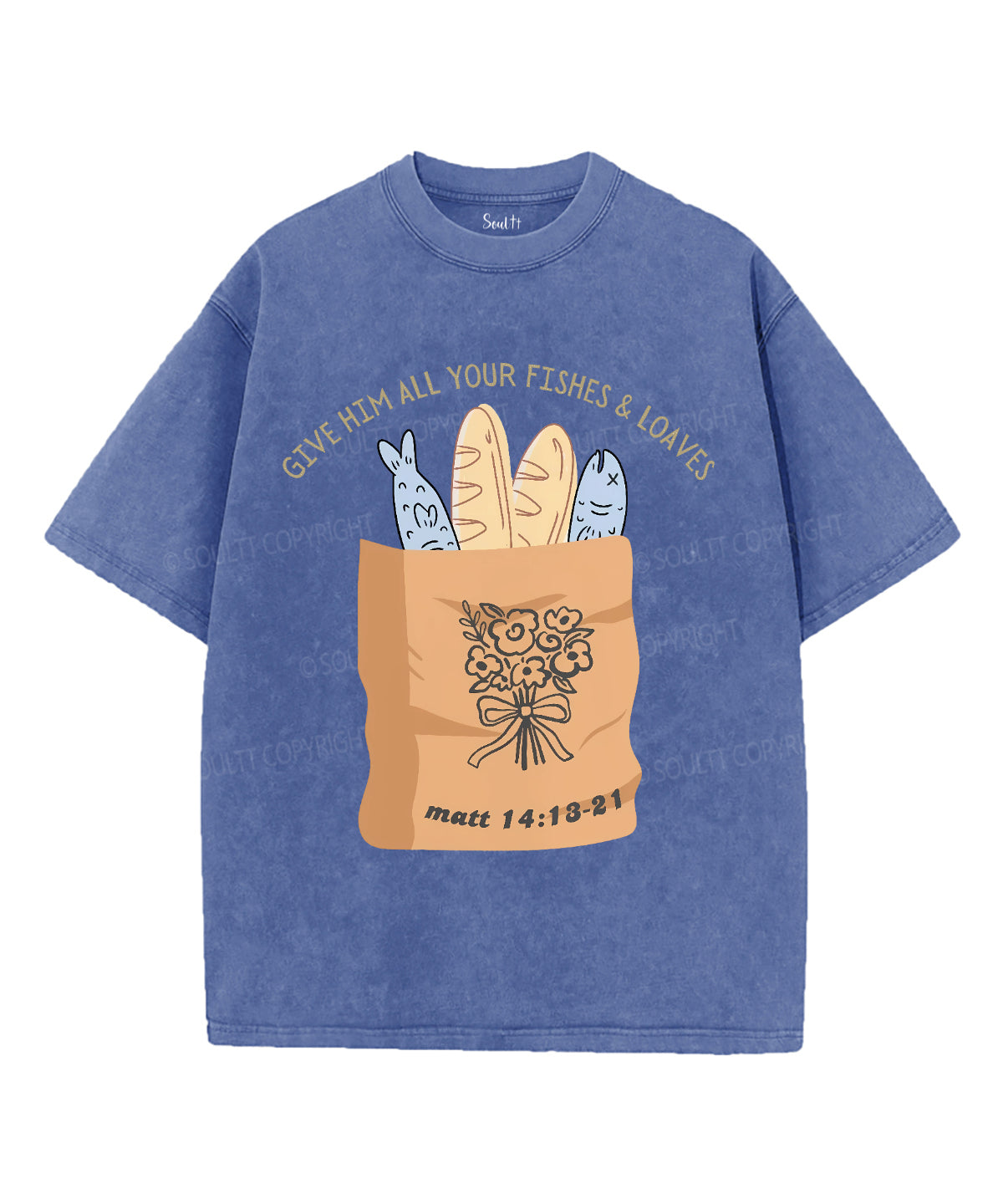Give Him All You Fishes &Loaves Unisex Washed Christian T-shirt Hoodie, Sweatshirt | CiraTrend.com (Image 3)
