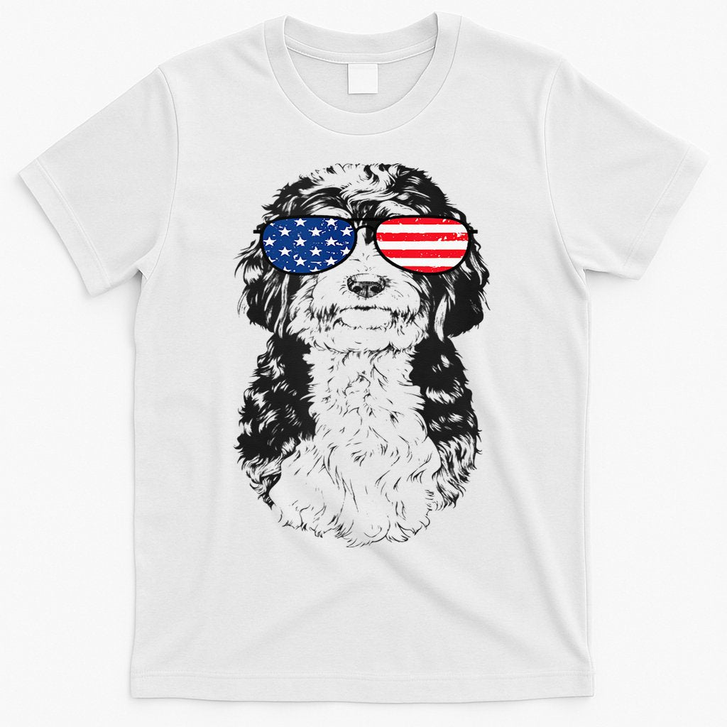 4th Of July Bernedoodle Doodle Dog Patriotic USA Sunglasses T-Shirt