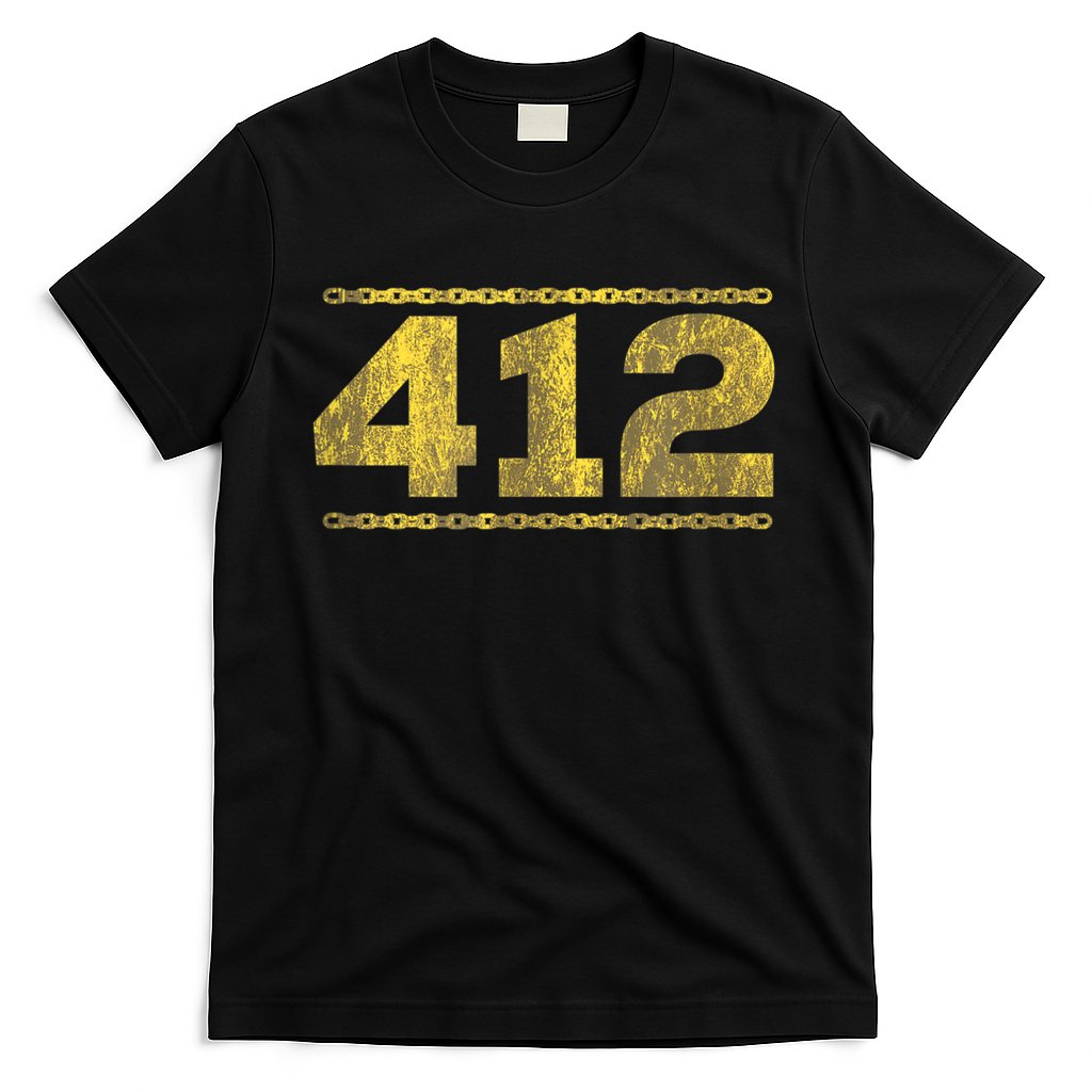 412 Pittsburgh Distressed Chain Yinzer City Retro T-Shirt