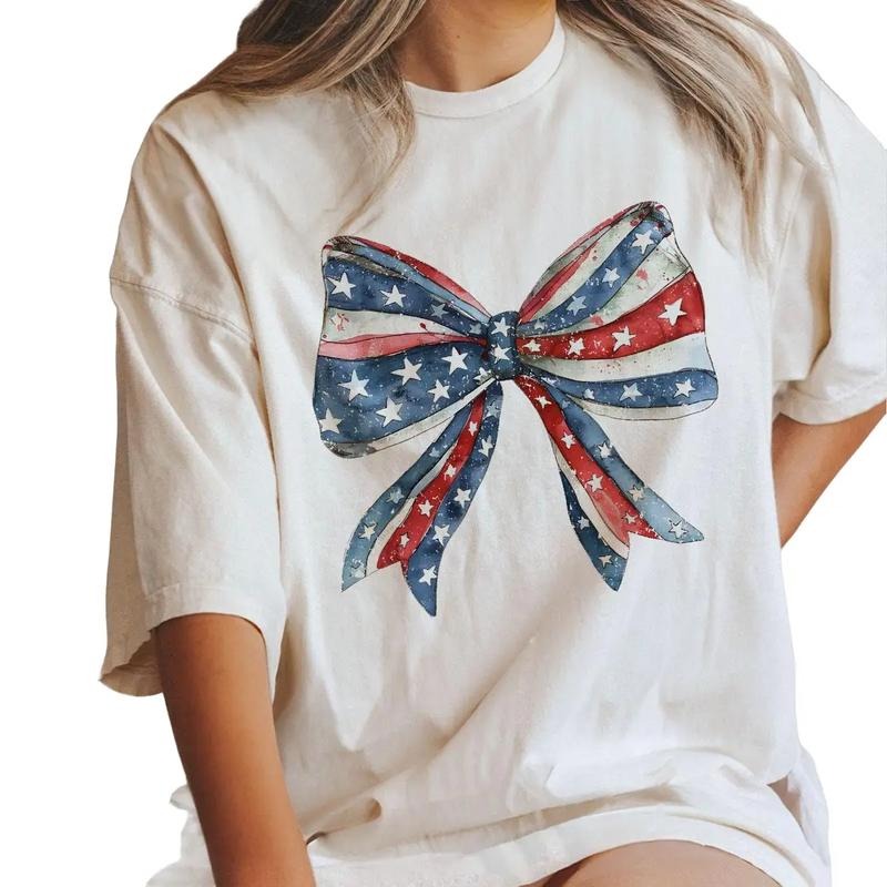 4th Of July Coquette Bows Shirts, Coquette 4th Of July Tee, 1776 America T-Shirt, Fourth Of July Tee, Independence Day Shirt, Retro 4th Of July Outfits, American Tee, Independence Day Parade Outfits, Women Top Casual Comfort Womenswear
