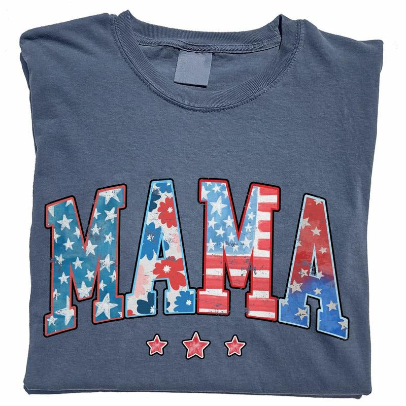 4th Of July Mama Shirt Vintage, Retro American Mama Tee, 4th Of July Vintage Pattern Shirt For Mom, Fourth Of July Mama Tee, Patriotic USA Tshirt, Independence Day Shirt, Mother Mommy Mum Shirt, Women Tops, Comfort Oversized Tee, Relaxed Fit Chic Style