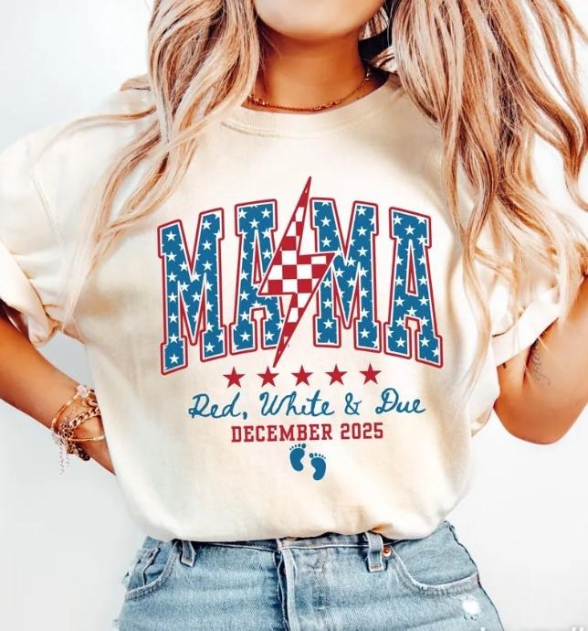 4th of July Pregnancy Announcement Shirt, American Mama, Red White and Due, Patriotic Maternity Tee