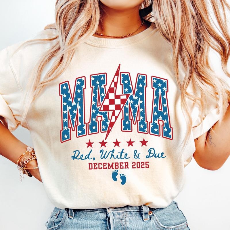 4th of July Pregnancy Announcement Shirt, American Mama, Red White and Due, Patriotic Maternity Tee, July Fourth Shirt for Mom to Be