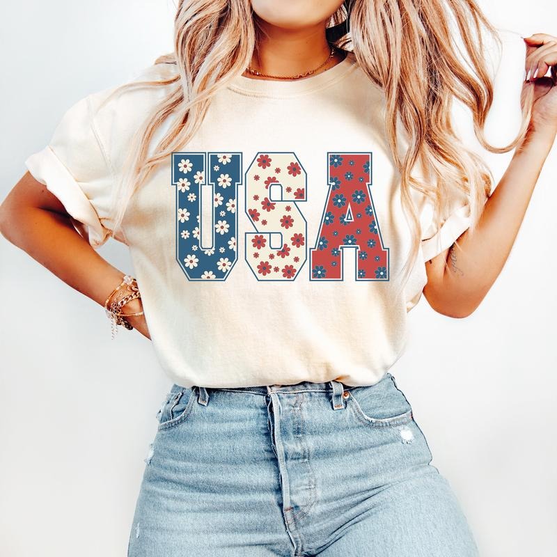 4th of July Shirt - USA Floral Flowers Shirt - Independence day Women Tee & Sweatshirt Hoodie | CiraTrend.com