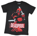 Deadpool Mens T-Shirt - Posed Wielding 2 Swords Over Name Hoodie, Sweatshirt | CiraTrend.com