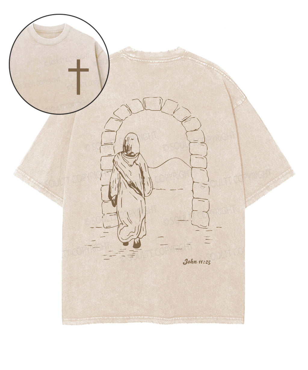 I AmThe Resurrection Double Sided Unisex Washed Christian T-shirt Hoodie, Sweatshirt | CiraTrend.com (Image 1)