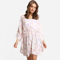 Ribbon Print Lace Back V-Neck Summer Dress