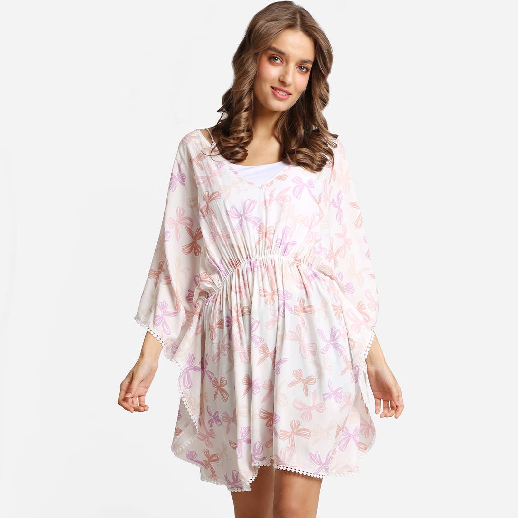 Ribbon Print Lace Back V-Neck Summer Dress
