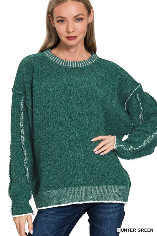 0806 Exposed Seam Round Neck Sweater SI-28395