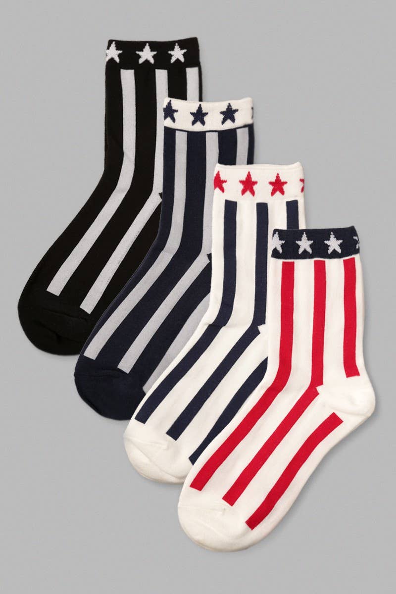 Women's USA Flag Cotton Blend Crew Socks.