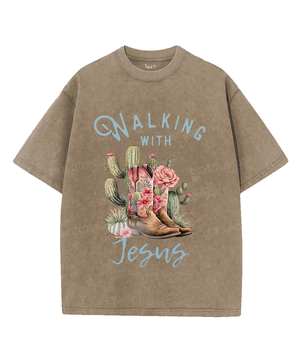 Walking With Jesus Unisex Washed Christian T-shirt Hoodie, Sweatshirt | CiraTrend.com (Image 5)