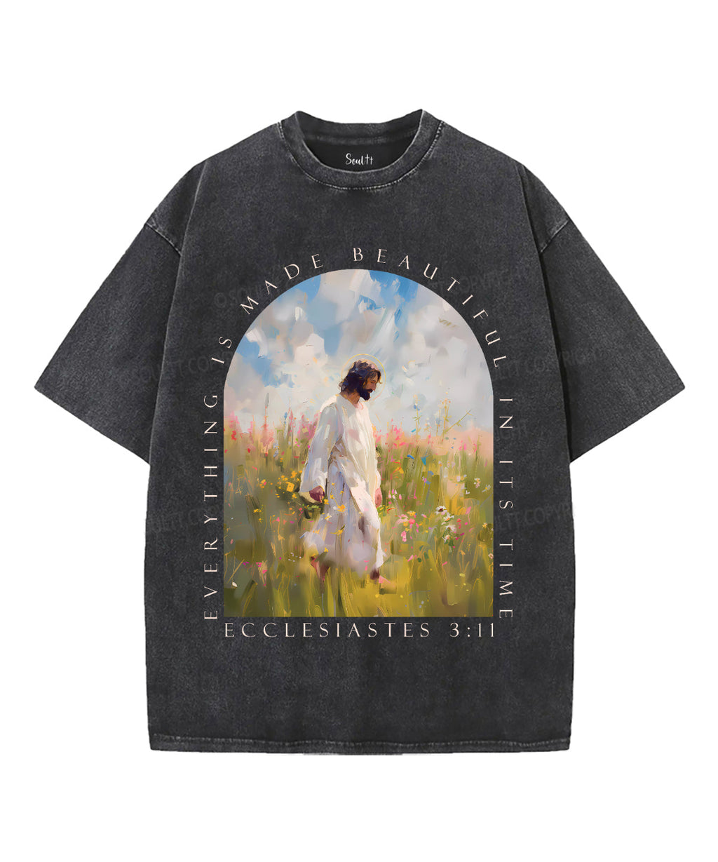 Everything Is Made Beautiful In It's Time Unisex Washed Christian T-shirt Hoodie, Sweatshirt | CiraTrend.com (Image 2)