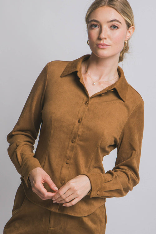 0913 Collared Long Sleeve Suede Shirt SI-28433