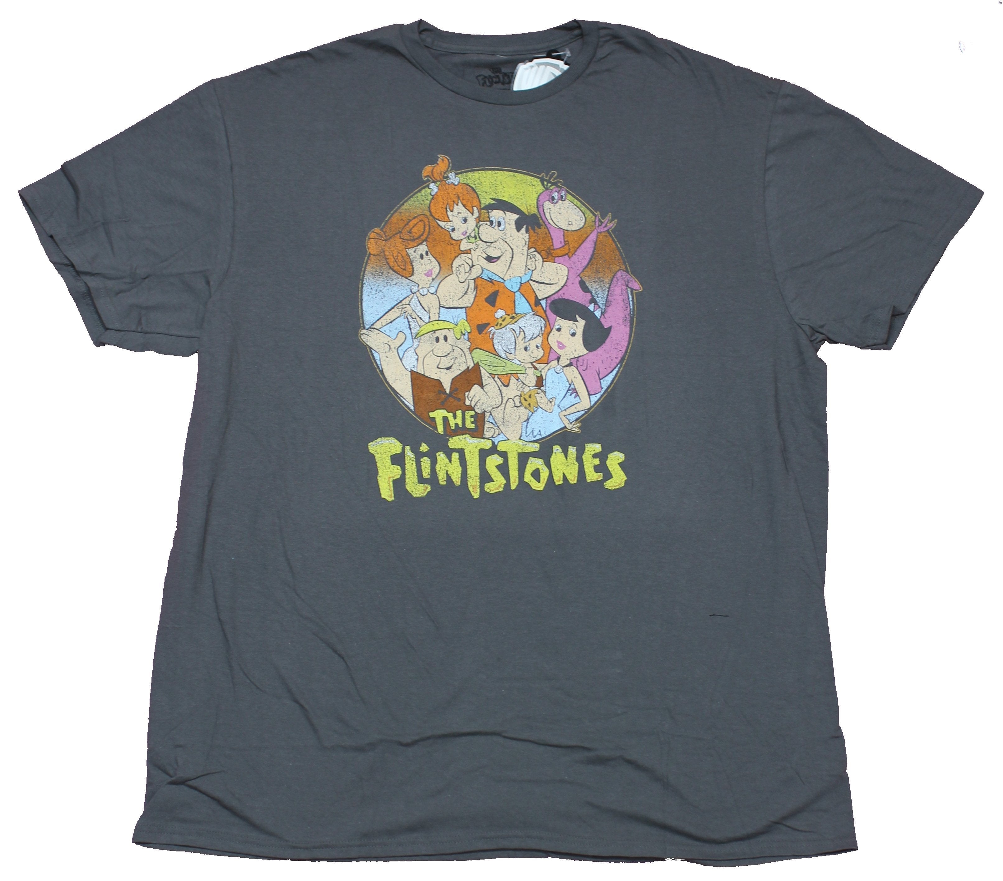 The Flintstones Mens T-Shirt - Distressed Circle Group Over Logo Hoodie, Sweatshirt | CiraTrend.com