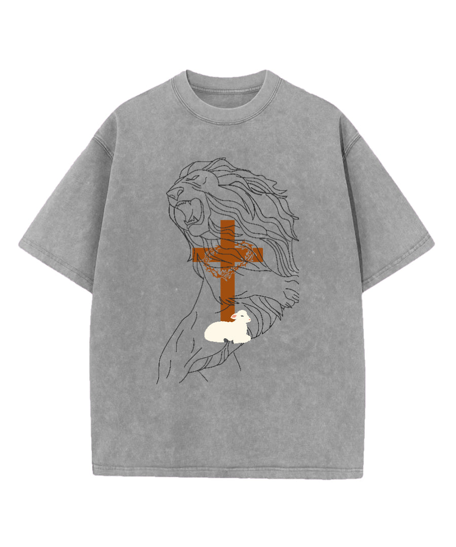The Lion And The Cross Washed Christian T-shirt Hoodie, Sweatshirt | CiraTrend.com (Image 2)