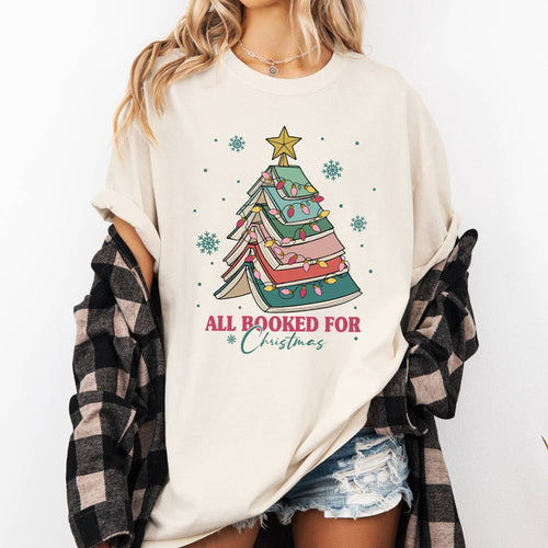 All Booked For Christmas, Reading Teacher Santa Xmas Tshirt