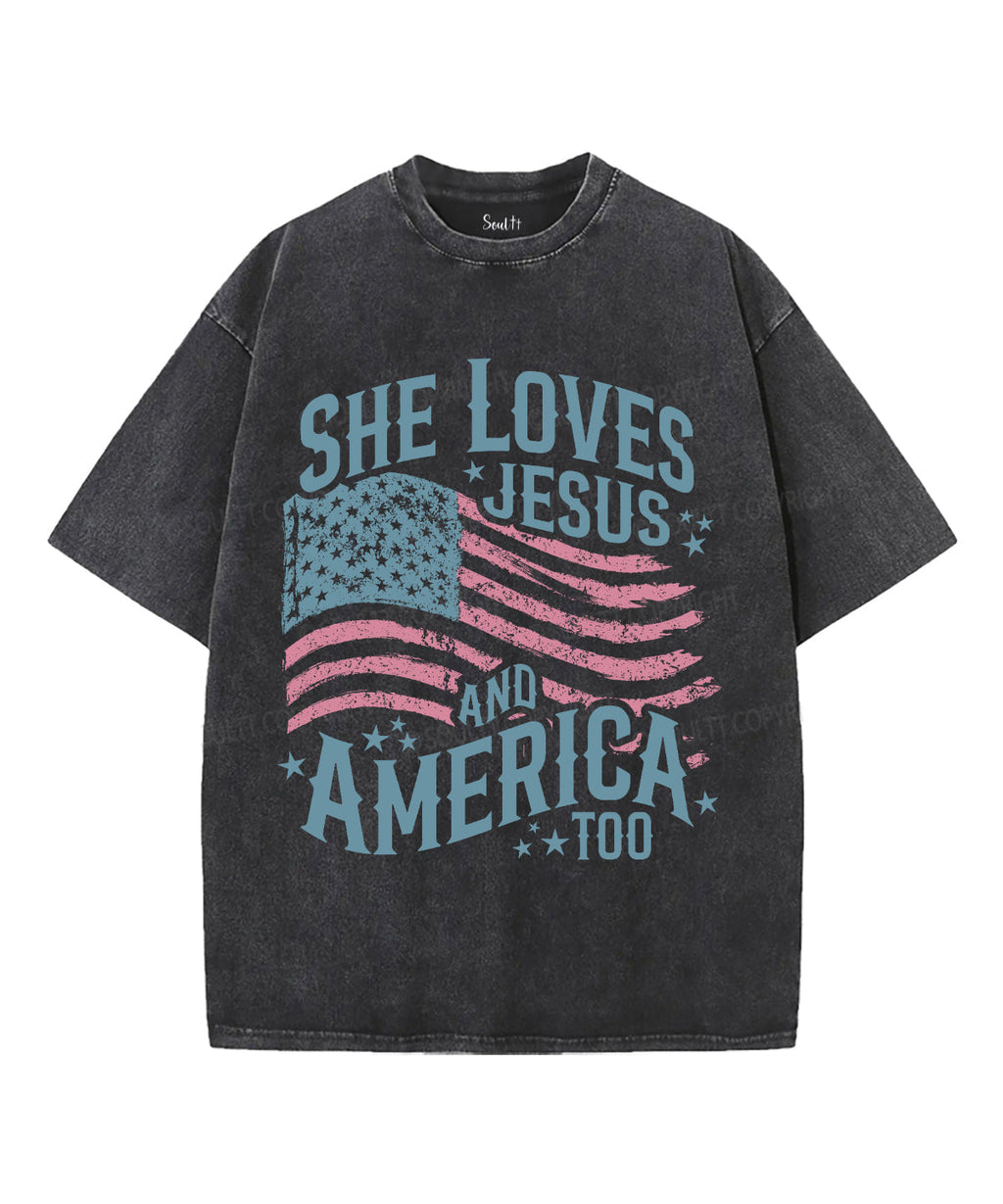 She Loves Jesus And America Unisex Washed Christian T-shirt Style001 Hoodie, Sweatshirt | CiraTrend.com (Image 2)