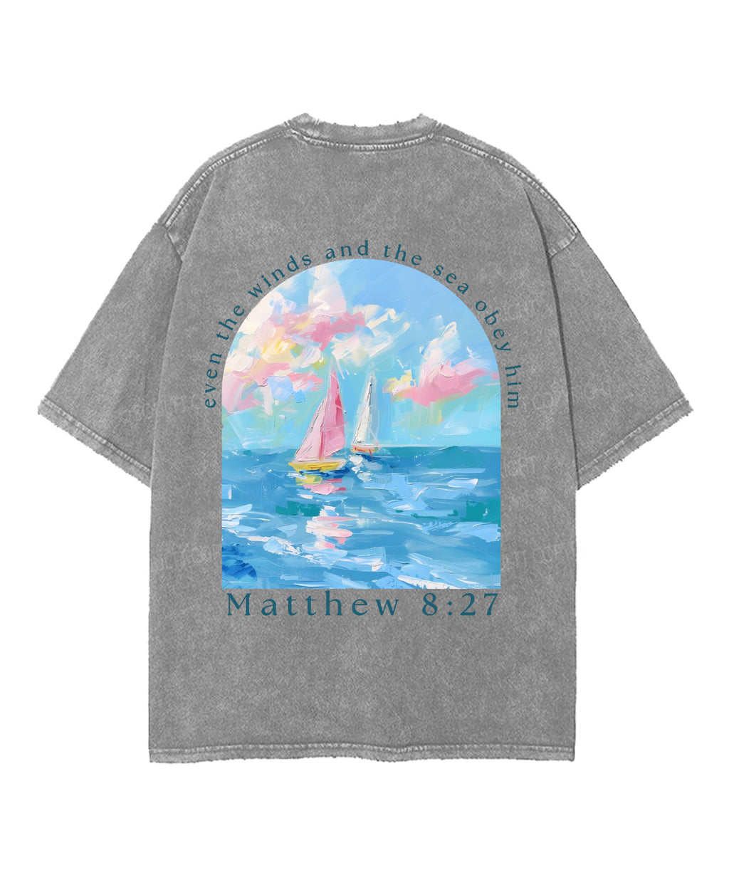 Even the Winds and the Sea Obey Him Double Sided Unisex Washed Christian T-shirt Hoodie, Sweatshirt | CiraTrend.com (Image 5)