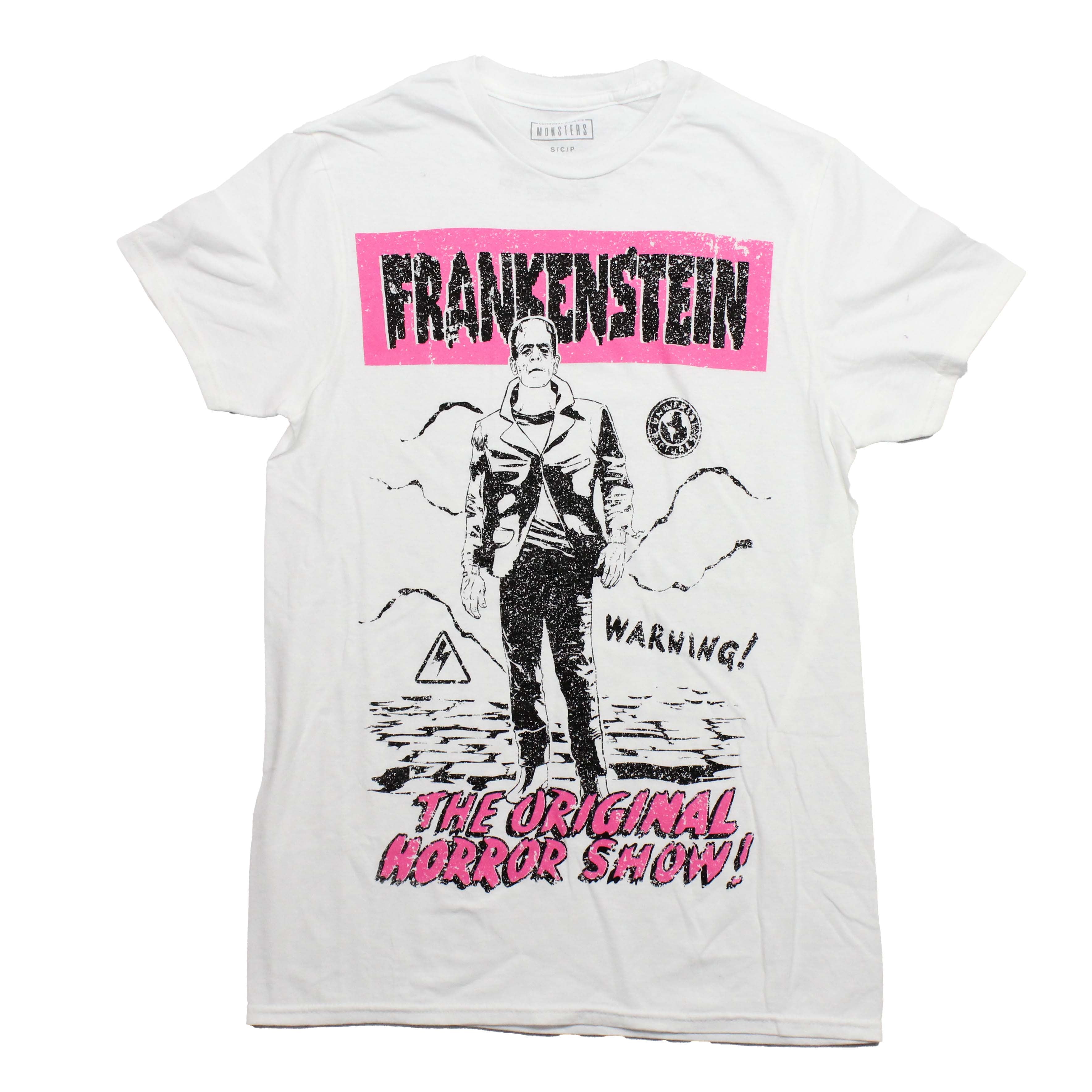 Frankenstein Mens T-Shirt - Pink Logo The Original Horror Show! Warning! Hoodie, Sweatshirt | CiraTrend.com