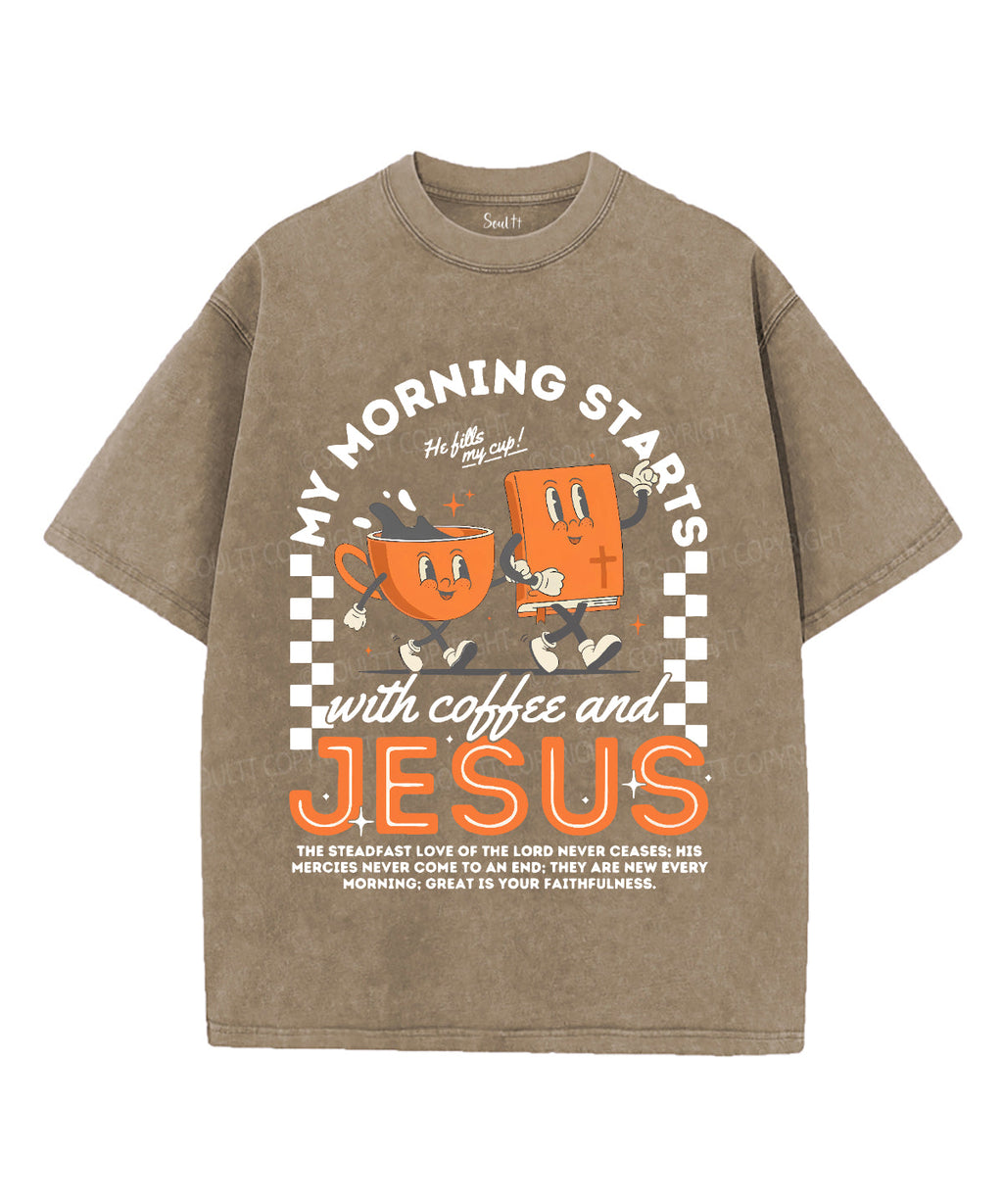 My Morning Stars With Coffee And Jesus Unisex Washed Christian T-shirt Hoodie, Sweatshirt | CiraTrend.com (Image 5)