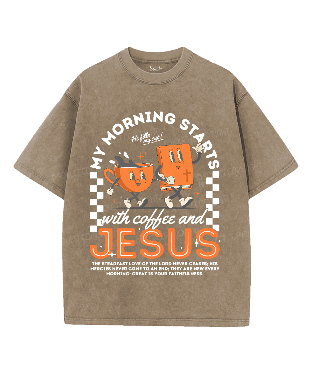 My Morning Stars With Coffee And Jesus Unisex Washed Christian T-shirt Hoodie, Sweatshirt | CiraTrend.com (Image 5)