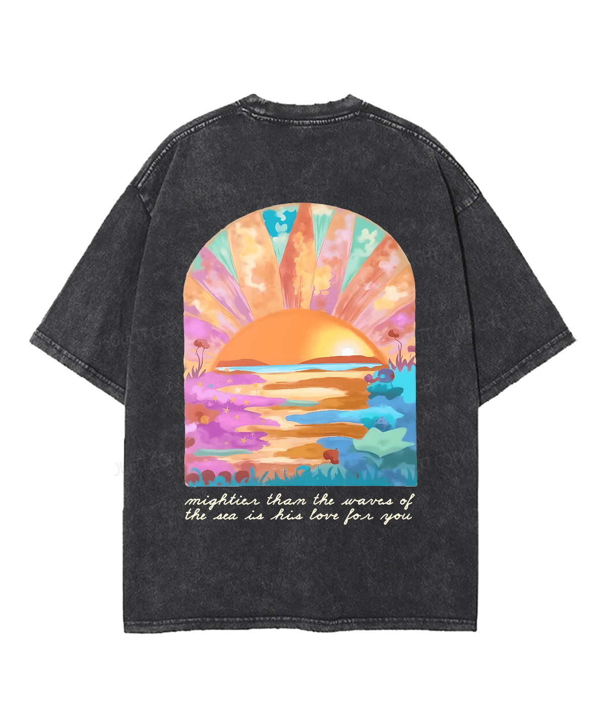 Mightier Than the Waves Double Sided Unisex Washed Christian T-shirt Hoodie, Sweatshirt | CiraTrend.com (Image 3)