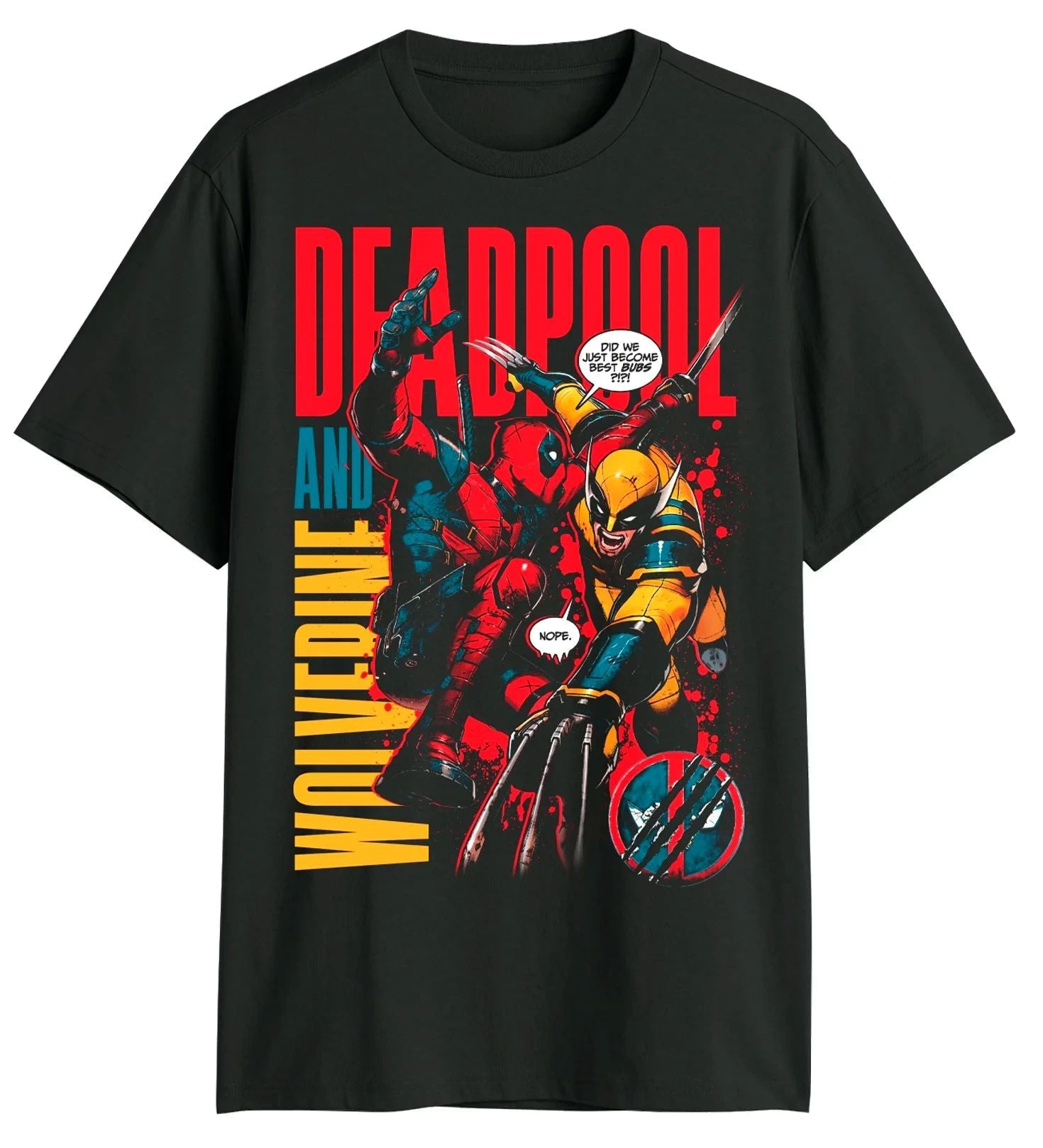 Deadpool & Wolverine Mens T-Shirt - Red Yellow logo Fight Best Bubs? Image Hoodie, Sweatshirt | CiraTrend.com