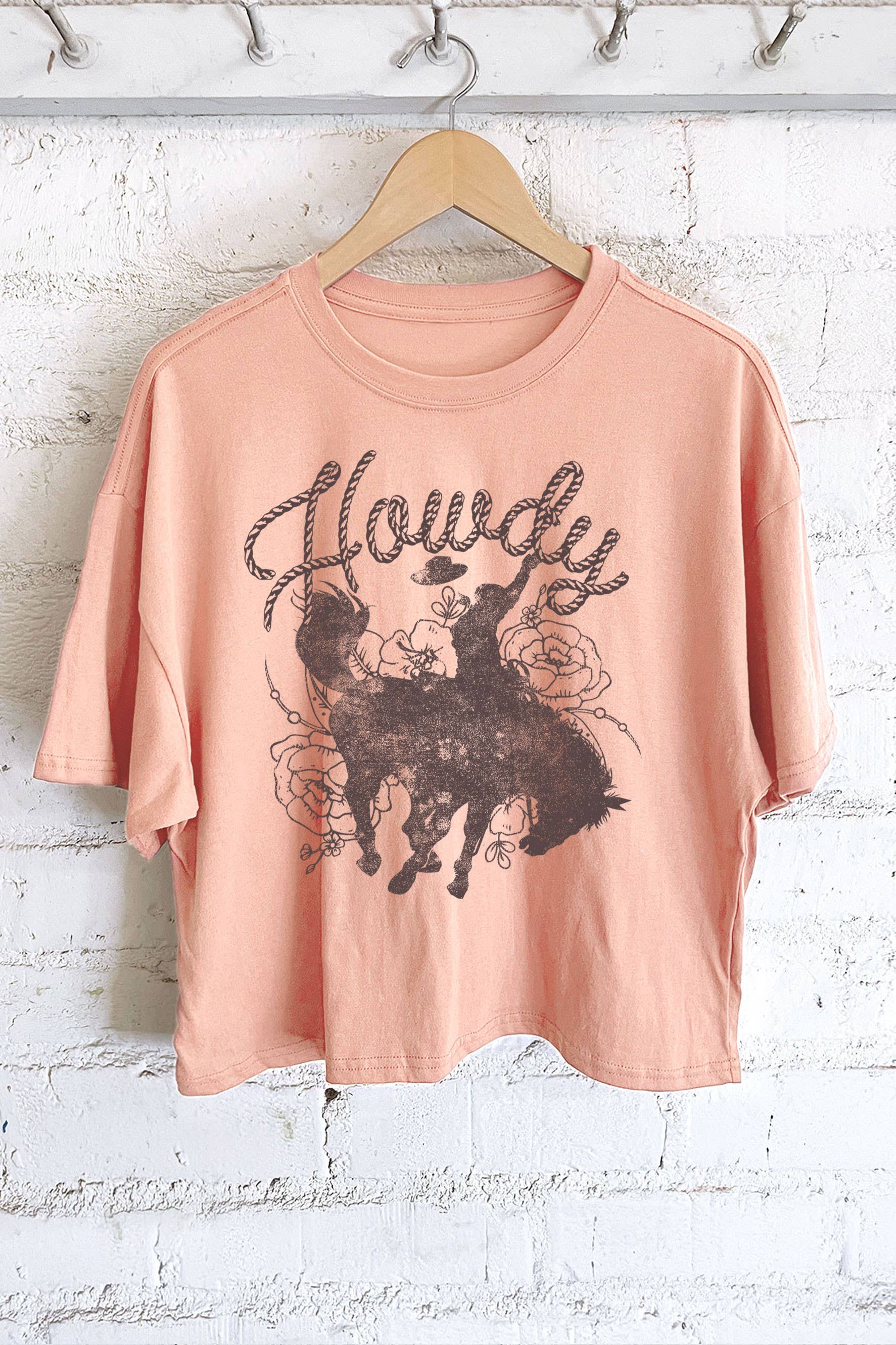 Howdy Rodeo Cowboy Graphic Long Crop Top