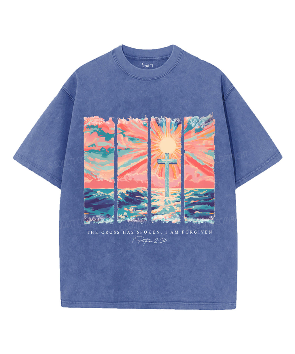 The Cross Has Spoken Unisex Washed Christian T-shirt Hoodie, Sweatshirt | CiraTrend.com (Image 3)