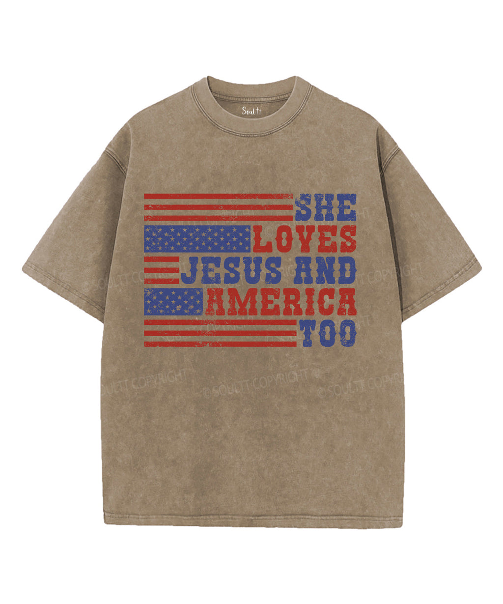She Loves Jesus And America Unisex Washed Christian T-shirt Hoodie, Sweatshirt | CiraTrend.com (Image 5)