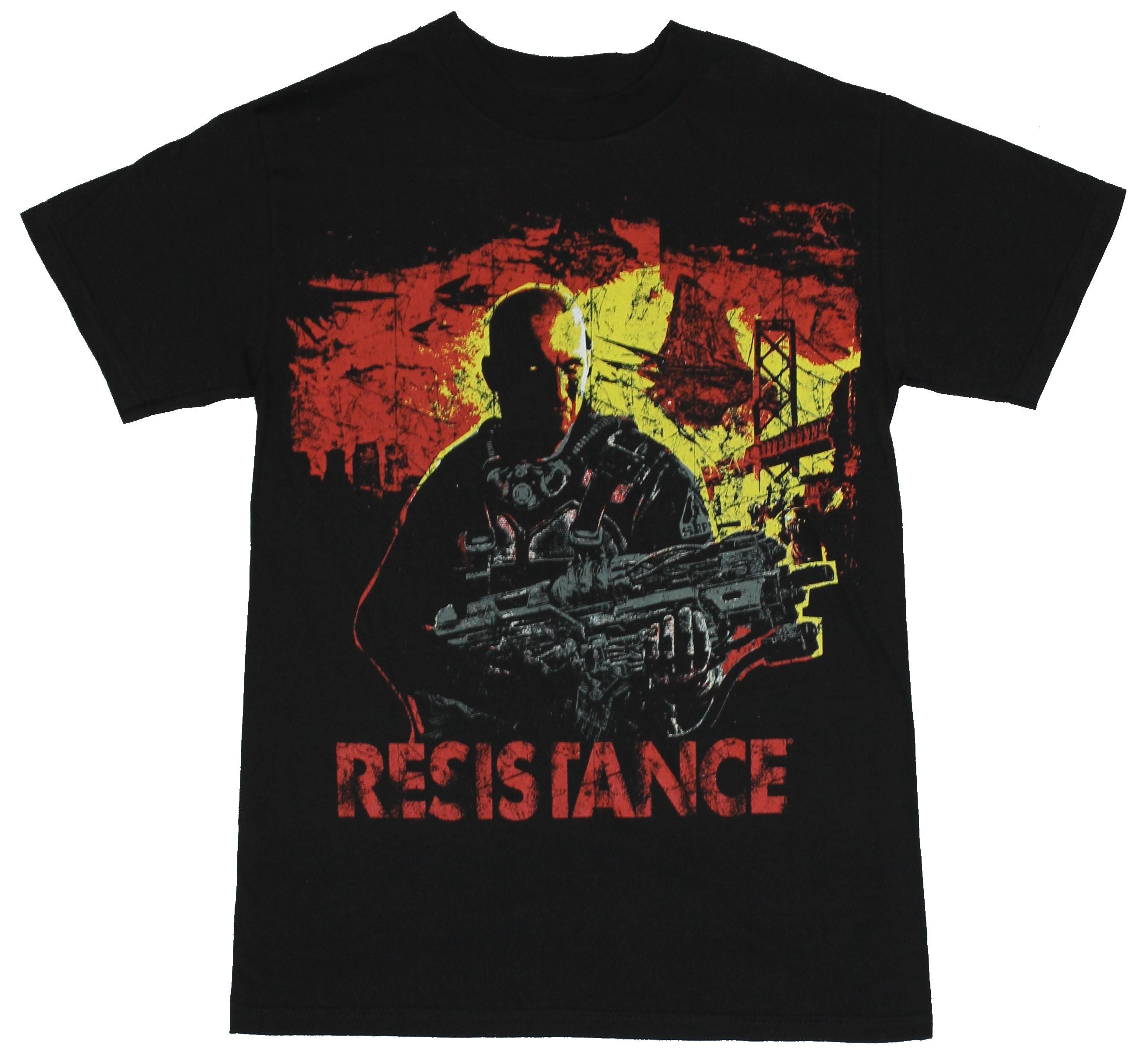 Resistance (2,3 PS3 Game) Mens T-Shirt  - Capeli Holding Gun with Yellow Sun I Hoodie, Sweatshirt | CiraTrend.com