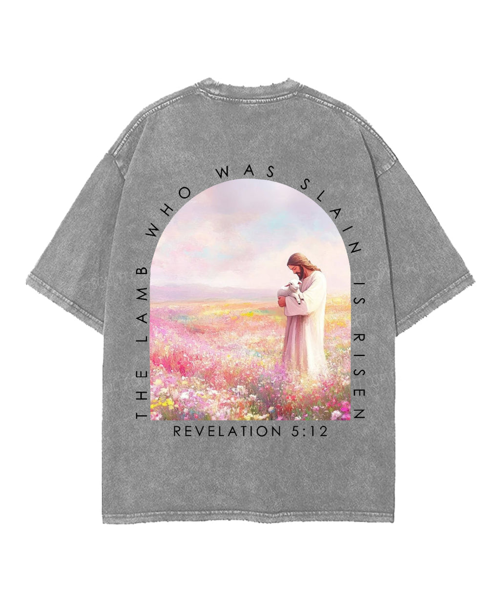 The Lamb Who Was Slain Is Risen Double Sided Unisex Washed Christian T-shirt Style002 Hoodie, Sweatshirt (Image 5)