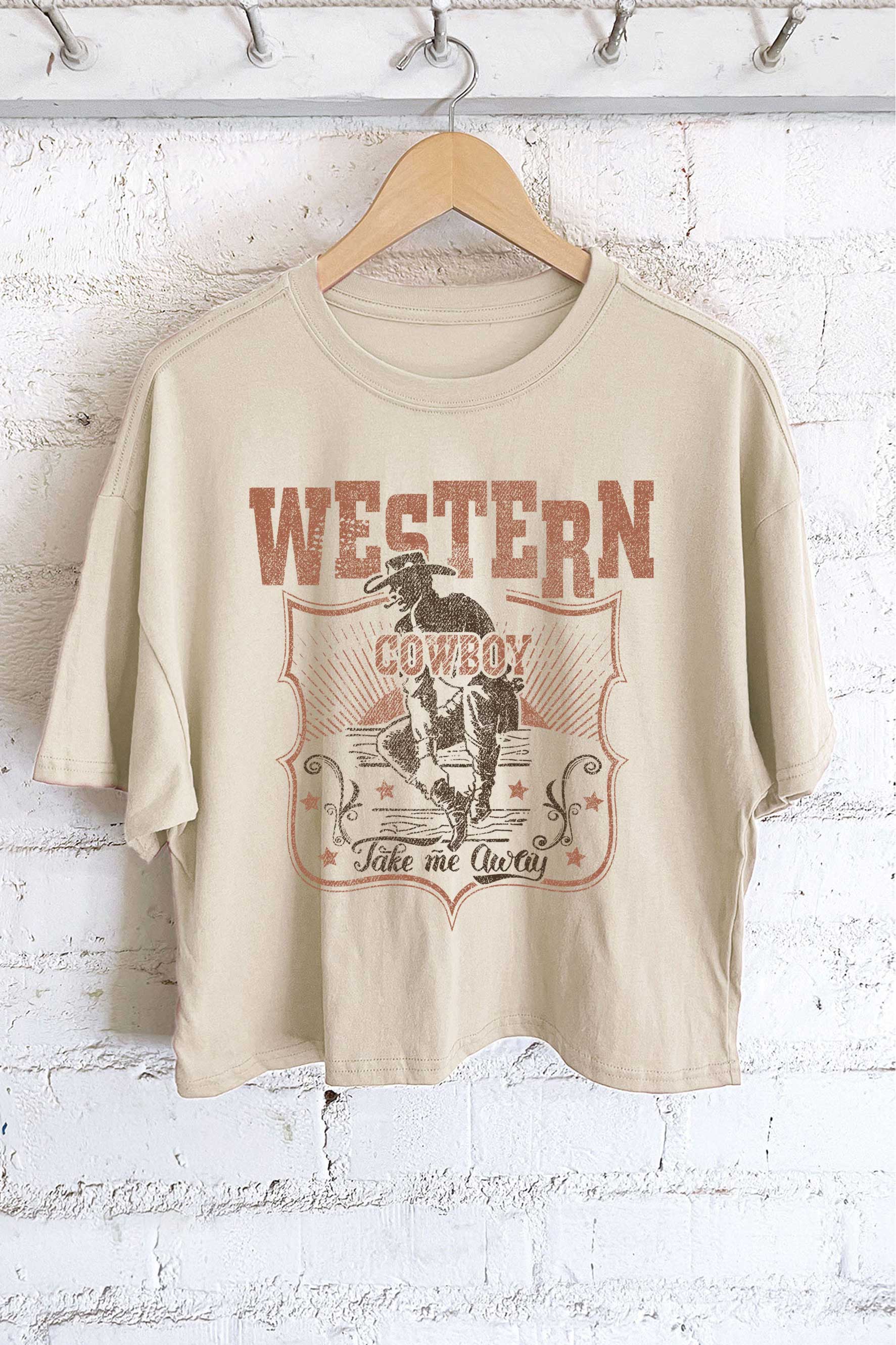 Western Cowboy Take Me Away Graphic Long Crop Top