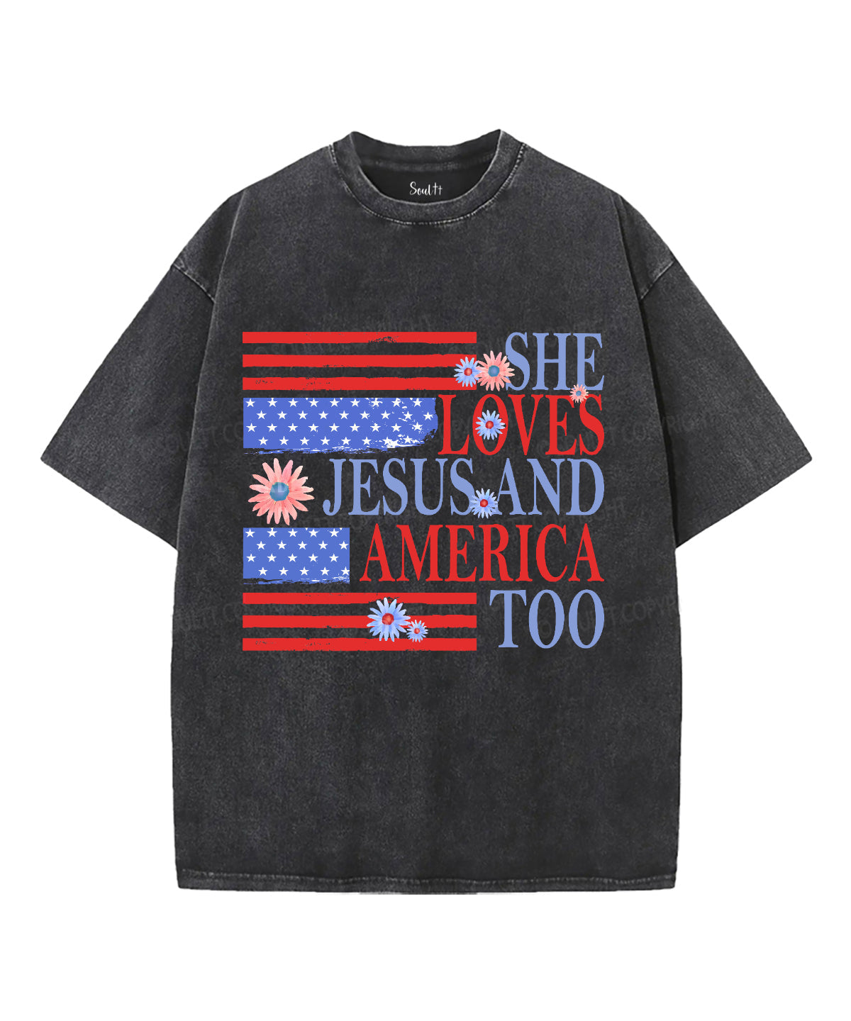 She Loves Jesus And America Unisex Washed Christian T-shirt Style004 Hoodie, Sweatshirt | CiraTrend.com (Image 1)