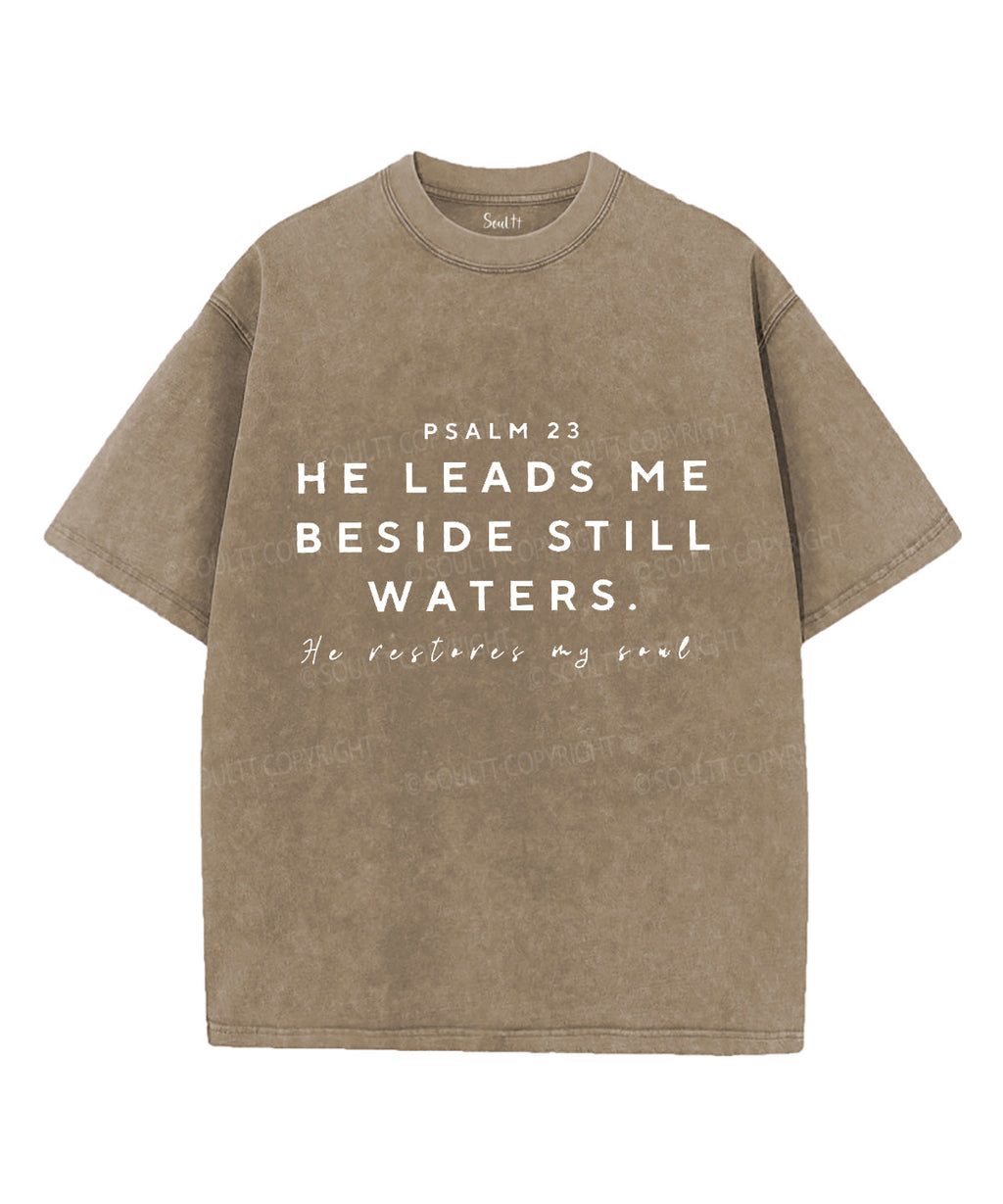 He Leads Me Unisex Washed Christian T-shirt Hoodie, Sweatshirt | CiraTrend.com (Image 5)