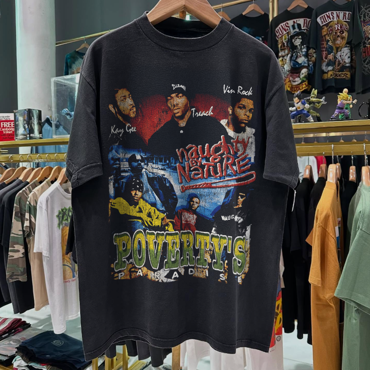 90s NAUGHTY BY NATURE ' POVERTY'S PARADISE' RARE WASHED BLACK RAP-TEE