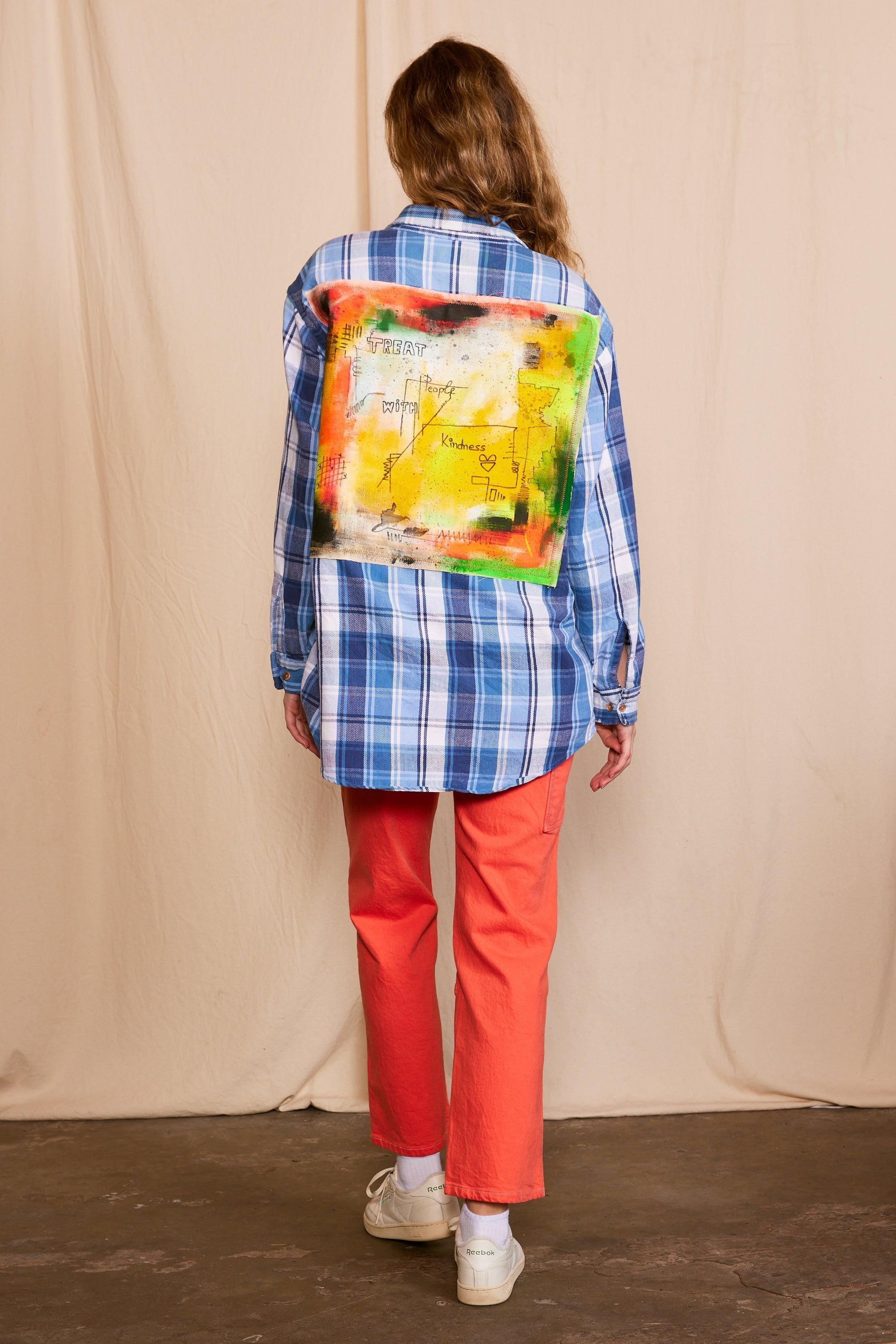 Artisan Hand-Painted Kindness Canvas Plaid Shirt Hoodie, Sweatshirt | CiraTrend.com (Image 1)