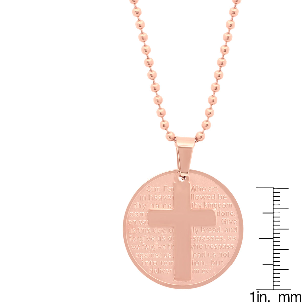18k Rose Gold Plated Stainless Steel Round Our Father Prayer Pendant With Cross T-Shirts, Hoodie, Sweatshirt (Image 3)