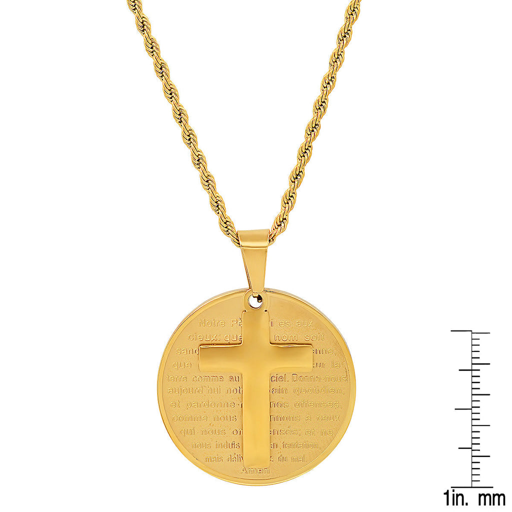 18K Gold Plated Stainless Steel Round Portuguese Prayer And Cross Pendant T-Shirts, Hoodie, Sweatshirt (Image 3)