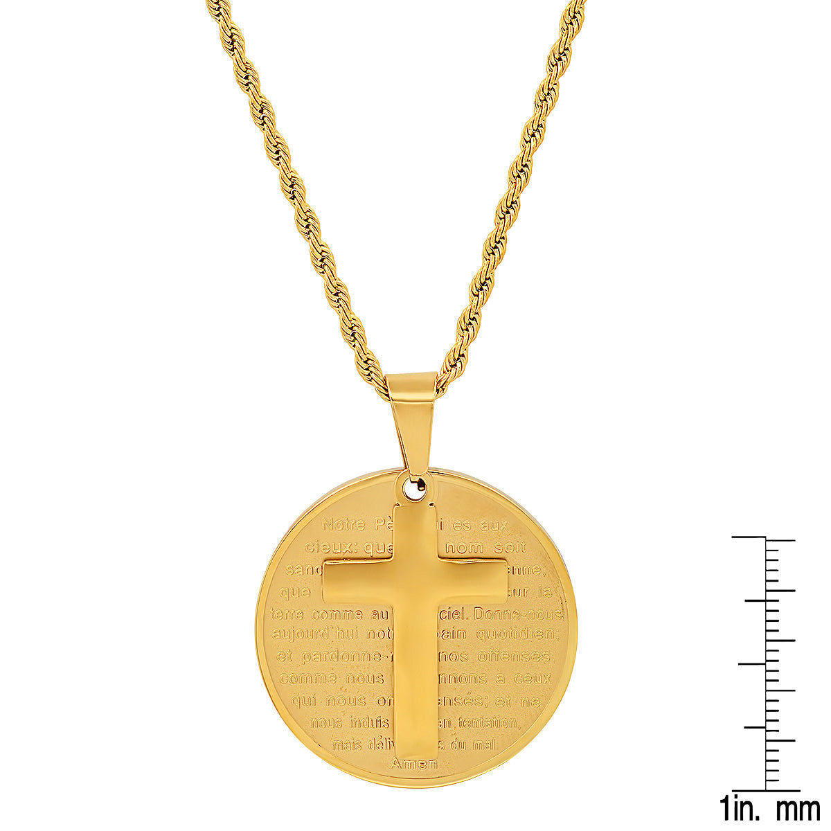 18K Gold Plated Stainless Steel Round Portuguese Prayer And Cross Pendant T-Shirts, Hoodie, Sweatshirt (Image 3)