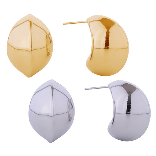 14K Dipped Leaf Shaped Solid Surface Post Earrings