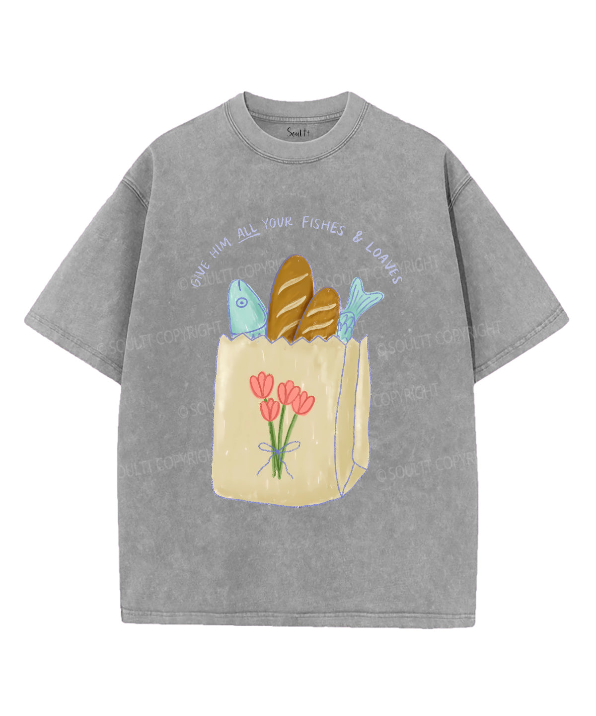 Give Him All Your Fishes & Loaves Unisex Washed Christian T-shirt Hoodie, Sweatshirt | CiraTrend.com (Image 2)