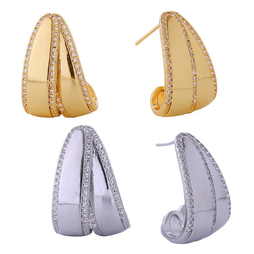 14K Dipped Overlapped Hoops Cz Post Earrings