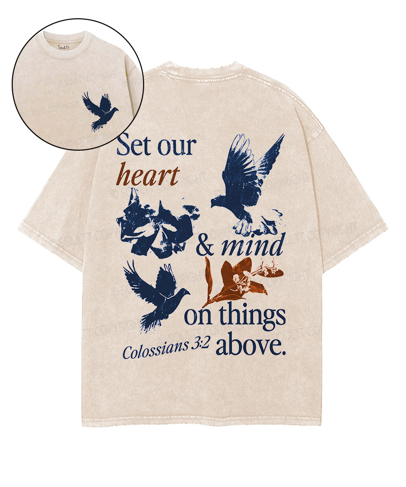 Set Our Heart Double Sided Unisex Washed Christian T-shirt Hoodie, Sweatshirt | CiraTrend.com (Image 1)