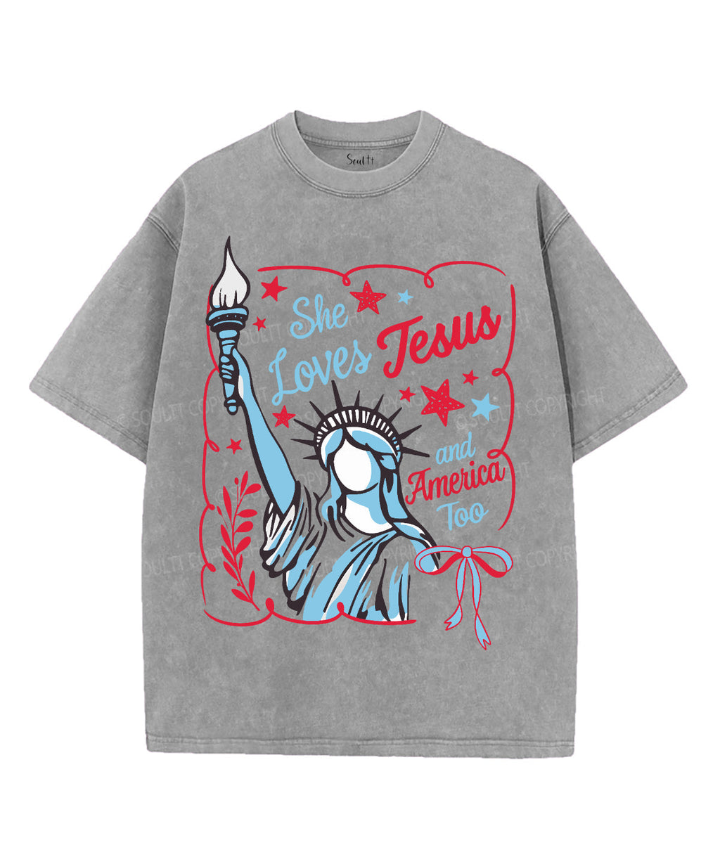She Loves Jesus And America Unisex Washed Christian T-shirt Style002 Hoodie, Sweatshirt | CiraTrend.com (Image 2)