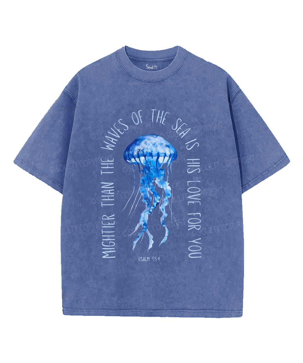 Mightier Than The Waves Unisex Washed Christian T-shirt Hoodie, Sweatshirt | CiraTrend.com (Image 3)